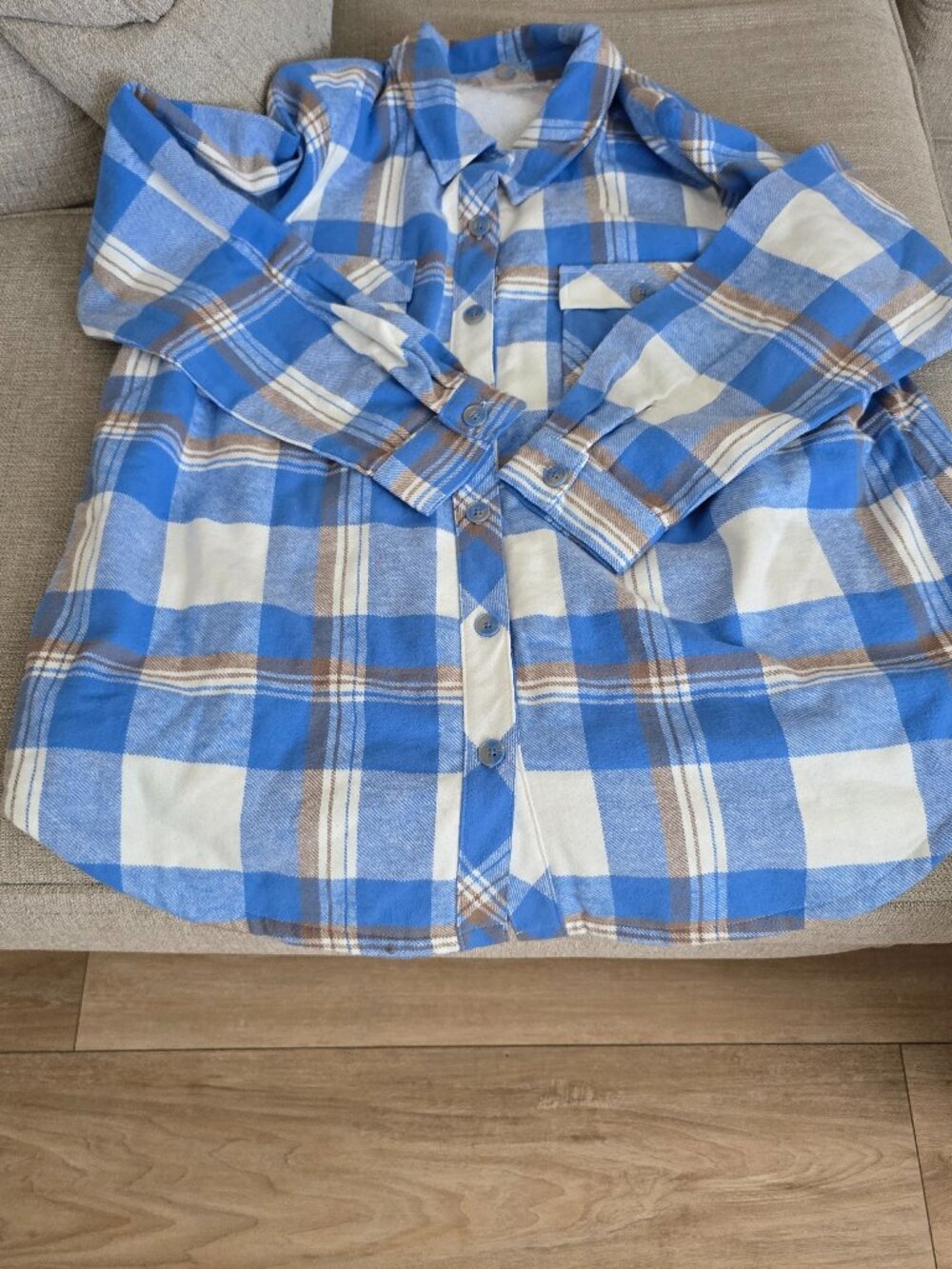 Belle by Kim Gravel Mad for Plaid Sherpa Lined Shacket Blue Perennial XL New